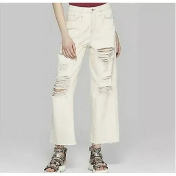 Wild Fable Cream Distressed High Rise Skater Jeans Sz 2 - Picture 1 of 8